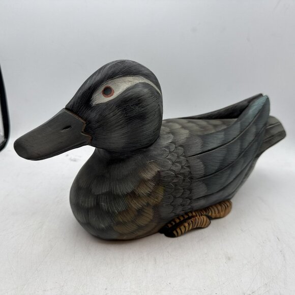Hand Carved Wood Sculpture - Mandarin Duck Lite Size Hand Painted - Picture 1 of 15